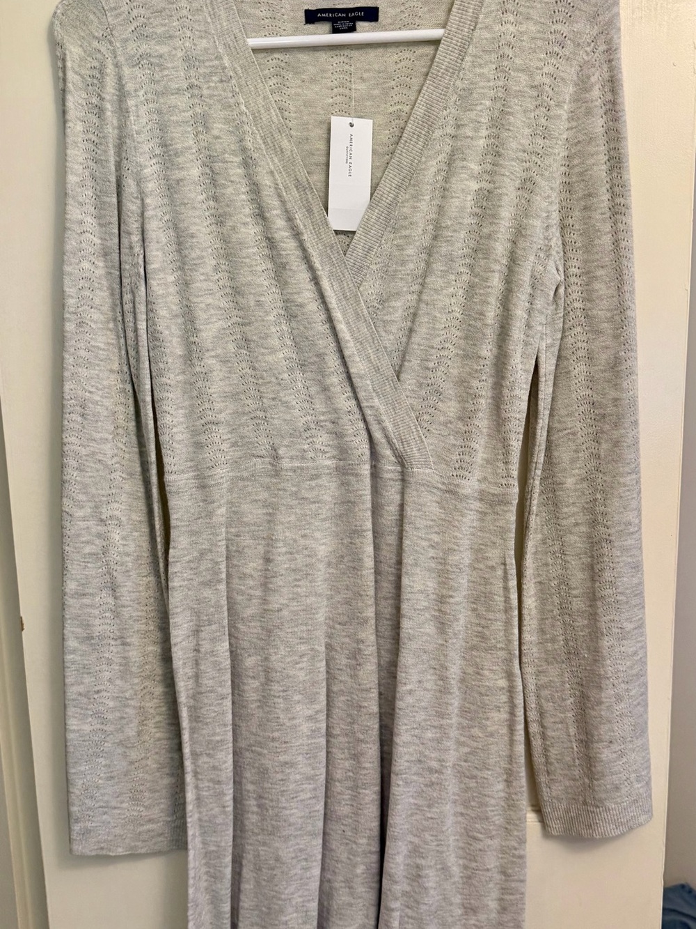 American Eagle Outfitters Light Gray Wrap Style Knit Dress